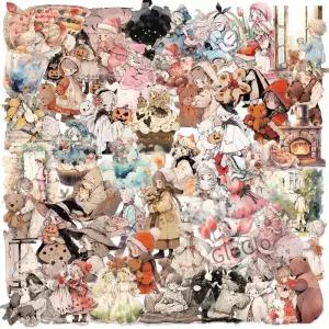 50/100pcs 만화 레트로 수채화 동화 스티커 장식 DIY 전화 케이스 워터 컵 스케이트 보드 애완 동물 방수
