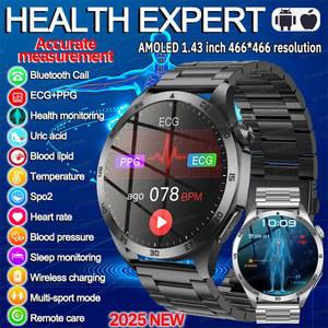OS 안드로이드용 신형 건강 측정 스마트워치 남성용 혈중 산소 요산 ECG PPG 신체 혈압 HD 블루투스 통화 시계