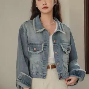여성 간절기 빈티지 유니크 크롭 데님자켓 청자켓