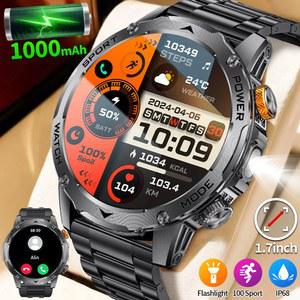 L GE 신상 군사 야외 스포츠 스마트 시계 남자 손전등 P68 방수 1.7 HD 무선 통화 Smartwatch 1000mAh 큰 배터리