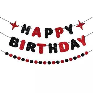 레드 블랙 글리터 생일 축하 가랜드 파티 장식 25th 30th 40th 50th 60th