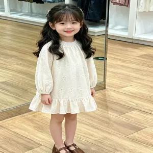 [조이멀티][조이멀티] 블루밍자수 여아 베이지 긴팔 원피스 206232