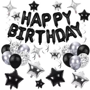 블랙 생일 축하 풍선 배너 세트 56개