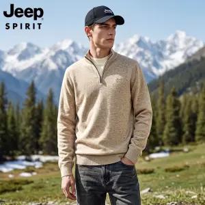 JEEP SPIRIT 남성 반집업 카라 니트 긴팔 스웨터 데일리 비즈니스 캐주얼 상의