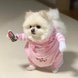 XS-4XL 소형견 강아지 올인원 처키 핑크 할로윈 파티 유니폼 애견 옷
