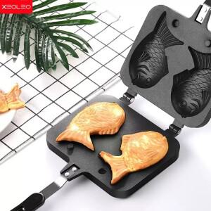 XEOLEO 휴대용 와플 베이킹 몰드 Taiyaki 더블 팬 물고기 모양 메이커 붙지 않는 플레이트