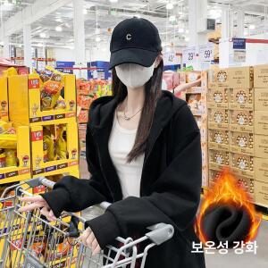 짜점2 여성 블랙 맨투맨 봄 가을 겨울 후드 롱 먹물 카디건 상의