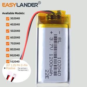 JST1.25mm 2핀 902040 3.7V 1000mAh 리튬 폴리머 LiPo 배터리 901939