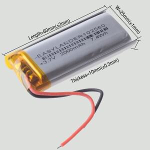 1/2/5 실리콘 와이어 3.7V 2000mAh 충전식 리튬 이온 폴리머 배터리