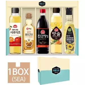 (5EA-1박스)명품5종 세트 /추석 명절선물 답례품 선물세트 식용유 간장 식초 올리고당 해표 백설