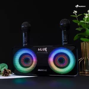 머레이 필수템 고출력 LED 블루투스 스피커 노래방기기 듀얼마이크 수업용 가정용 스피커 BLUE-LINE(가족/학교/여행/MT/야유회/학예회/캠핑 핫템) +LED미러볼 세트