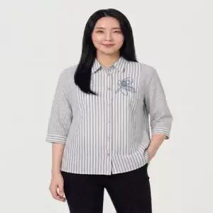스트라이프 자수 롱 셔츠 블라우스OHCMBL212