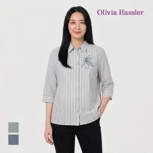 [올리비아하슬러] 스트라이프 자수 롱 셔츠 블라우스_OHCMBL212