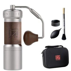 휴대용 케이스가 있는 1Zpresso Ultra 수동 커피 그라인더 실버 조립 일관성 그라인딩 스테인리스 원뿔형 접이식 핸들 수치형 외부 조절 설정 올라운드