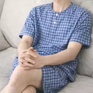 남성 반팔+반바지 파자마세트 홈웨어 깅엄 체크 냉감 여름 시원한 빅사이즈