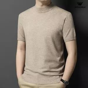[위즈아이]남성 여름 남성 모크넥 반팔 니트 울 반목 티셔츠 여름 하프넥 반폴라 슬림 댄디룩 WI017N
