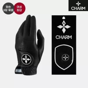 3장패키지 2024 참 CHARM 합피 극세사 골프장갑 블랙  여성용/양손착용  한치수 작게 제작됨