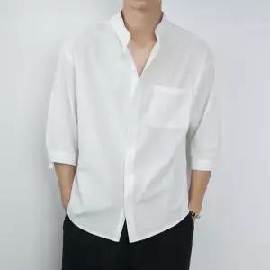 남자 7부 린넨셔츠 캐주얼 헨리넥 남방 셔 반팔셔츠