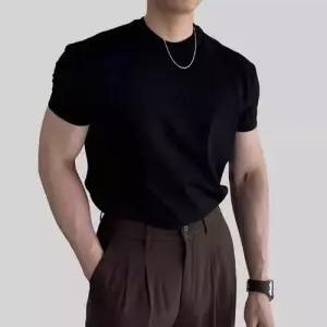 남자 반팔티 티셔츠 상의 라운드넥 2color 여름 머슬핏 무지 WFOM4H0