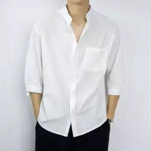 여름휴가 남자 셔츠 7부 린넨셔츠 여름패션 캐주얼 헨리넥 린넨 룩