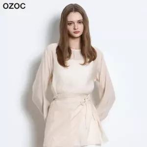 [오조크(OZOC)] 텐셀 시스루 랩 긴팔 롱블라우스 (택가격 142000원)