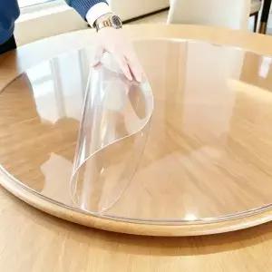 투명 원형 테이블 커버 60 80 90cm 스크래치 PVC 비닐 식탁보 내열성 플라스틱 책상 보호 매트