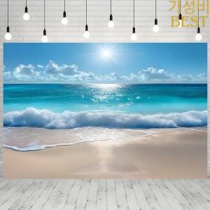 여름 해변 배경 - 활기찬 파도와 햇볕이 잘 드는 하늘 디자인 내구성이 뛰어난 사진 벽