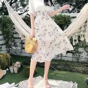 분위기있는 투피스느낌 바캉스룩 플레어 쉬폰원피스 여름옷