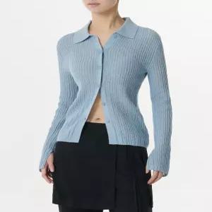 무신사 스탠다드 우먼 우먼즈 버티컬 크로셰 슬림 칼라드 가디건 스카이 블루 24557913