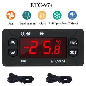 ETC-974 온도 컨트롤러 냉장고 해동 가열 제어 조절기(듀얼 NTC 센서 220V 포함)