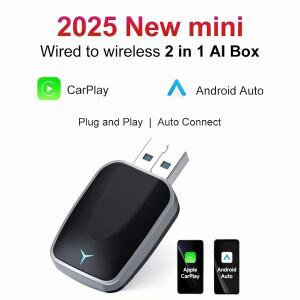 2025 신형 2 in 1 무선 카플레이 AI 박스 안드로이드 오토 플러그 앤 기존 유선 무선으로 변환 가능