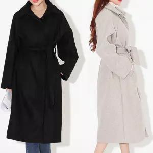여자 겨울 모직 루즈핏 카라 스트랩 클래식 롱코트_52