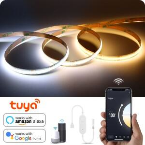 CCT 2700K-6500K 변경 가능한 램프 Tuya 스마트 홈 COB LED Alexa 라이트 선형 테이프 디밍 WiFi 조광기 스