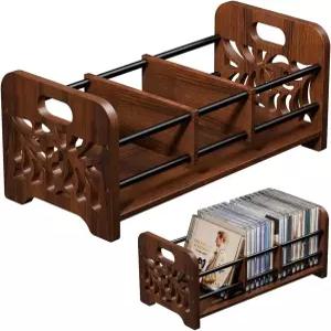 QILICHZ CD 홀더 DVD 보관함 우드 랙 정리함 칸막이가 있는 카세트 테이프 비디오 게임 케이스 디스플레이