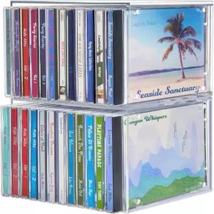 스토리 스태커블 클리어 플라스틱 CD 정리함 2팩 큐브 주얼 케이스 홀더 극장 방에 딱 맞는 최대 12개의