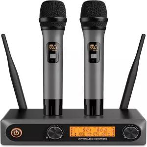 voijump 무선 마이크 전문 금속 핸드헬드 다이내믹 포함된 듀얼 UHF 시스템 노래방 노래 DJ 교회 결혼식 및