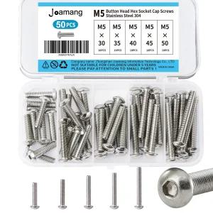 M5 x 30mm 버튼 헤드 소켓 캡 나사 볼트 스테인리스 스틸 304 메트릭 앨런 헥스 드라이브 밝은 마감 풀