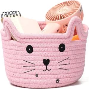 고양이 바구니 수납 직물 농구 주최자 귀 달린 장식 반려동물 장난감 귀여운 코튼 로프 바스켓 선물 강아지