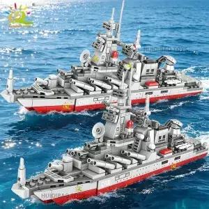 HUIQI부분 MOC 군사 군함 DIY 유도 미사일 순양함 모델 빌딩 블록 세트 무기 육군 보트 장난감 성인 선물