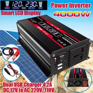 자동차 전원 인버터 4000W 12V 110V/220V LCD 디스플레이 전압 변압기 자동차 어댑터 수정 된 충전 변환기