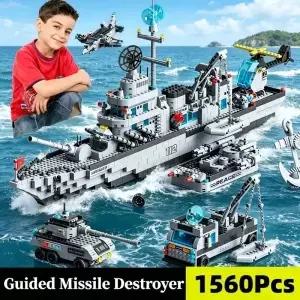 1560PCS 6-in-1 해군 전함 빌딩 블록 다중 형태 군사 모델 브릭 소년 위한 교육용 STEM 장난감