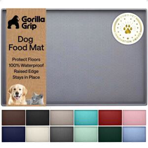 GORILLA GRIP 방수 엣지 높임 BPA 프리 실리콘 반려동물 급식 매트 개와 고양이 사료 매트 흘림 방지 바닥 보호 고양이와 개용 식탁 매트 물그릇 18 5x11 5 그레이
