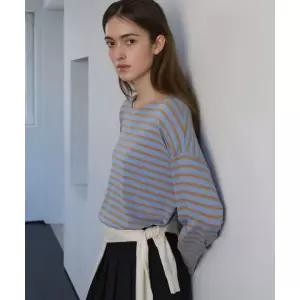 JE NE SAIS QUOI 실크 텐셀 스트라이프 풀오버_스카이블루/베이지 2370508