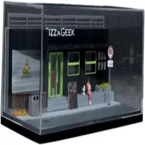 Toysmith 1/64 차량 모델 디스플레이 케이스 미니어처 피자 가게 장면 피규어와 수지제 강아지 포함 액션