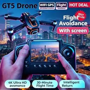 GT5 미니 드론 4K 스크린 탑재 브러시리스 가용 8K HD 카메라 RC 광학 흐름 쿼드콥터 장애물 회피 완구