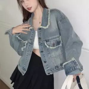간절기 여성 빈티지 유니크 크롭 데님자켓 청자켓
