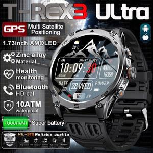T-Rex 3 울트라 밀리터리 등급 1000mAh 배터리 스마트 워치 10ATM 방수 GPS 통화 AMOLED HD 남성용 100 스포츠 2025 신형 스마트 워치