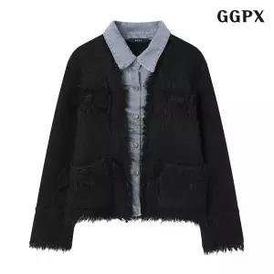 [GGPX]프린지 트위드 데님 레이어드 가디건 (GPDCK004D)