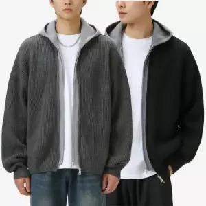 [텐바이텐]남자 겨울 레이어드 오버핏 니트 후드집업 I4NT029
