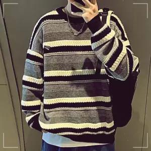 가을옷 니트티 겨울 남성 옷 긴팔 배색 오버핏 AWFFZWJO